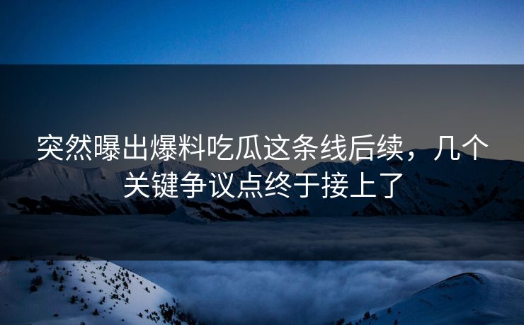 突然曝出爆料吃瓜这条线后续，几个关键争议点终于接上了