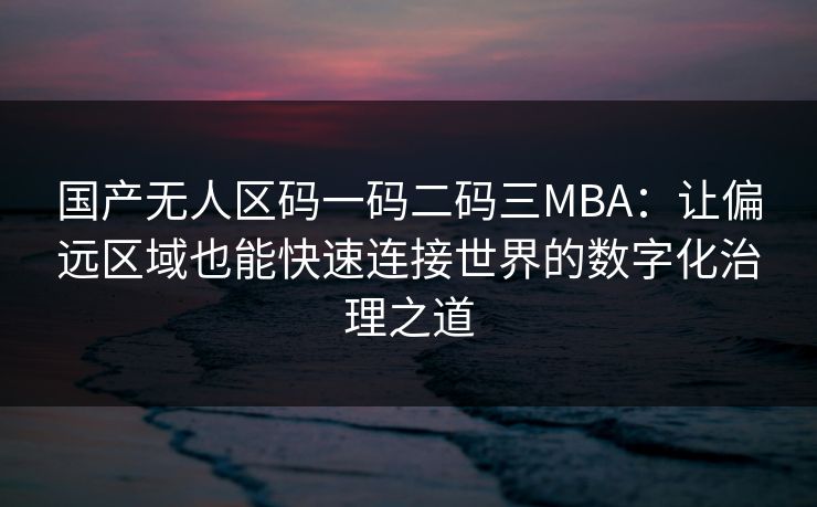 国产无人区码一码二码三MBA：让偏远区域也能快速连接世界的数字化治理之道